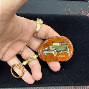 Vintage 1926 Buick Wooden Car Keychain with Gold Accents
